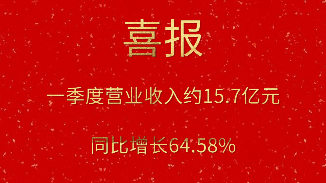 公司一季度實現(xiàn)營業(yè)收入約15.7億元，同比增長64.58%